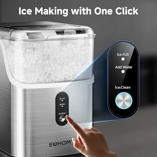 Person using one-click ice maker with indicator lights.