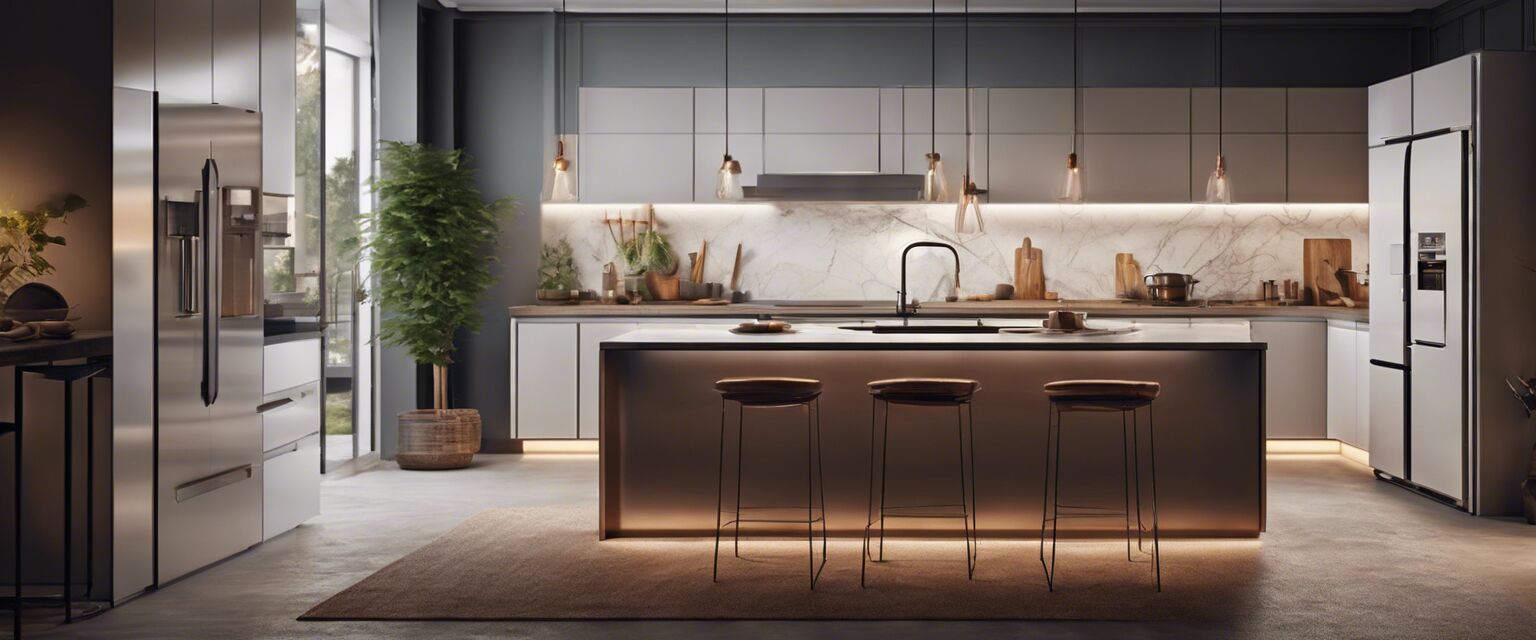 Integrated smart kitchen lighting with appliances.