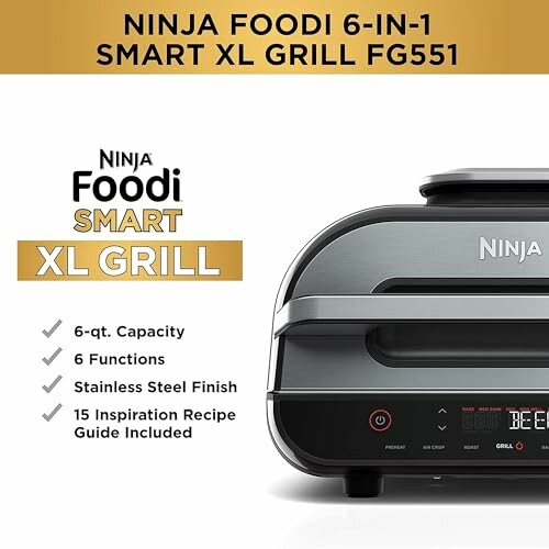 Ninja Foodi 6-in-1 Smart XL Grill FG551 with features listed